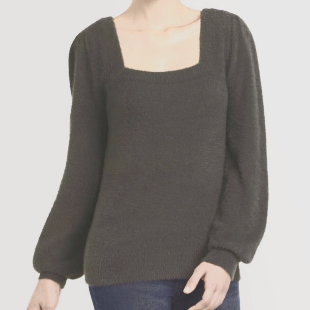 Feather Yarn Square Neck Pullover